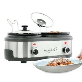 Dual Crock Buffet, Double Glass Lid Slow Cooker, 1.5 Quart