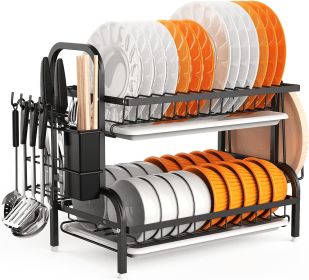 Dish Drying Rack, 2-Tier Dish Racks for Kitchen Counter, Sink Dish Drainer, Utensil Holder and Cutting Board Holder