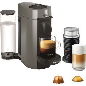 Coffee and Espresso Maker, Vertuo Plus with Aeroccino Milk Frothier by De'Longhi, Grey