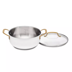 Dutch Oven, with Cover and Brushed Gold Handles, Classic, 4.5qt, Stainless Steel, Matte White