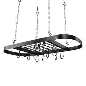 Pot Rack Black, Oval Cookware Rack, 33"x17"x2", Ceiling Mount, Chains Included