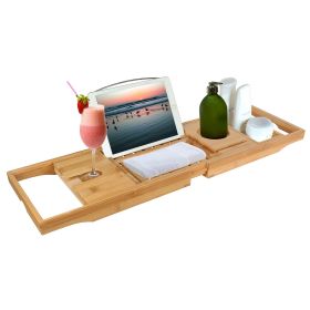 Bathtub Caddy Tray, Crafted Bamboo Bath Tray Table, Extendable, Reading Rack, Tablet, Phone Holder