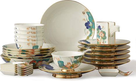 Dinnerware Set, 31pcs, Premium Porcelain, Bowls, Plates, Dishes, Spoons, Spoon box, Service for 6