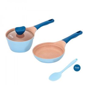 3pc Baby Milk Pans Non-Stick Less Fume, Spatula, Small Pan Non-Stick, Ocean Blue 16cm, Amercook Alfita  A02BE