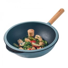 Wok with Lid, 12inch, Non-Stick, Less Fume, No Picking Stove, Blue,  A32BE