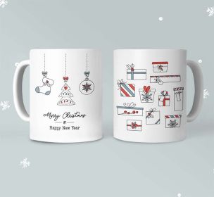 Merry Christmas Mug with Stockings and Presents Decoration