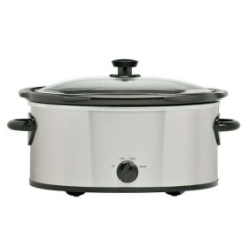 Crock Pot, Oval Slow Cooker, 6 Quart, Stainless Steel Finish, Glass Lid