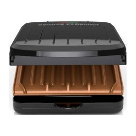 Electric Panini Press, Indoor Grill, Serves 2, Black with Copper Plates, Classic Plate