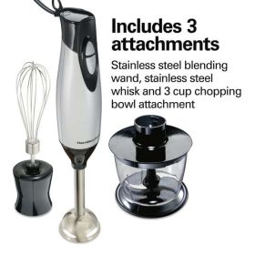 Blending Wand,  Hand Blender, Whisk and 3 Cup Food Chopping Bowl, Silver, 4-in-1 Electric, Immersion,