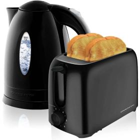 Coffee Pot + 2-Slice Toaster Combo with 6-Shade Settings, New- Black, OVENTE 1.7L