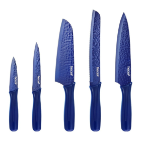 Knife Set, 5pcs, Blue, Sharp, Chef Cooking Knives with Ergonomic Handle, Hecef