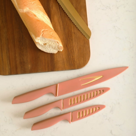 Knife Set, 5pcs, Gold stainless steel with terracotta rose polyproplyene handles Jessie James Decker