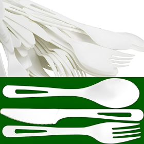 Eco-Safe White Plastic Corn Resin Cutlery Combo Set, 50 Knives, Spoons, Forks - 150 Count, Avant Grub