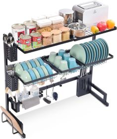 drOver Sink Dish Drying Rack, Adjustable Length (29.4"-37.4") Height, 3-Tier Large Capacity Dish Rack,