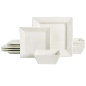 Dinnerware Set, 12 Piece, Hard Square, Fine Ceramic  in White