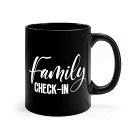 Black Ceramic Mug - 11oz, Family Check-in Illustration