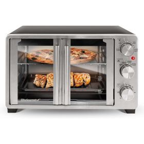 New Double French Door Toaster Oven fits 12" Pizza, Elite Gourmet ETO2530M  Stainless Steel