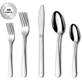 40 Pieces Stainless Steel Flatware Set, Silverware Set for 8,  Include Fork Knife Spoon Set, Mirror Polished