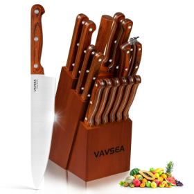 Knife Block Set, 16 Pieces Kitchen Knife Set with Block, Stainless Steel Knife Set for Best Gift