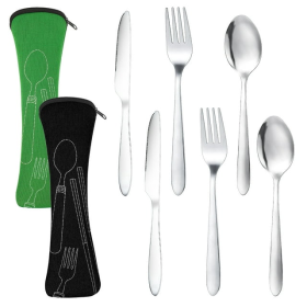 Travel Flatware Set, Cutlery Set with Portable Pouch Case, 2 Pack Portable Knife, Fork, Spoon