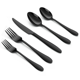 20 Piece Black Silverware Set, Stainless Steel Flatware for 4, Elegant Cutlery Set Includes Knives Forks Spoons