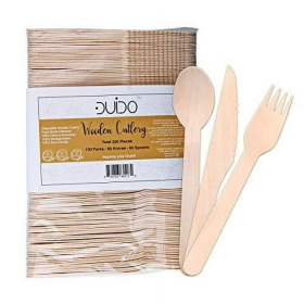 Wooden Cutlery Utensils – (Pack of 220) Wooden Utensils, Biodegradable, Disposable, 100 Forks 60 Knives 60 Spoons 5.5-inch Set Eco-Friendly Co