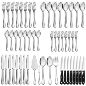 53pc Silverware Set with Serving Utensils, Elegant Metal Tableware Plus Steak Knives,  Walchoice