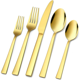 20-Piece Gold Silverware Set, Vesteel Stainless Steel Flatware Set Service for 4, Cutlery Eating Utensil Set Includes Dinner Forks/Spoons/Knives