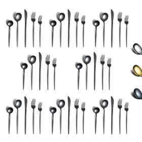 Black Silverware Set 40 Pieces, Stainless Steel, Titanium Black Plating, Cutlery Set, Utensil Sets, Service for 8