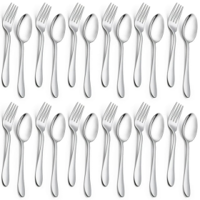 24-Piece Fork and Spoon Set, Stainless Steel Silverware Set for Home & Restaurant, Metal Flatware Cutlery Set, Mirror Polished