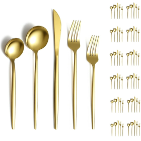 Gold Silverware Set 60 Piece Stainless Steel Flatware Set, Knives Forks Spoons Cutlery Set Service for 12 ReaNea