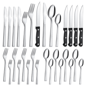 24 Pieces Silverware Set with Steak Knives, Stainless Steel Flatware Sets Service for 4