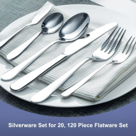 120 Piece Flatware Set for Wedding or Restaurant, Silverware Set for 20 People, Stainless Steel, Mirror Polished Cutlery