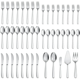 45 Piece Modern Silverware Set, with Serving Utensils, Stainless Steel, Flatware, Cutlery, Set for 8,  Vesteel