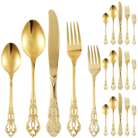 20 Pcs Gold Silverware Set, Retro Royal Stainless Steel Flatware Utensil Sets for 4,Gold Luxury Cutlery Set