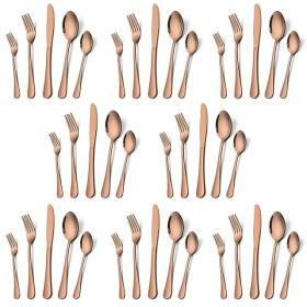 40 Piece Copper Silverware Flatware Set for 8, Stainless Steel Eating Utensils Cutlery Tableware Includes Knives/Spoons/Forks