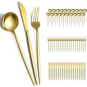 Gold Silverware Set 60 Piece Stainless Steel Flatware Set, Knives Forks Spoons Cutlery Set Service for 20 ReaNea