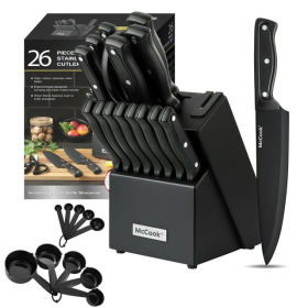 26pc Black Knife Set, Dishwasher Safe,   McCook MC701