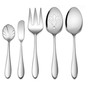 5-Piece Serving Set, Stainless Steel Hostess Serving Set for Wedding Banquet Buffet, Includes Slotted Spoon, Serving Spoon, Serving Fork