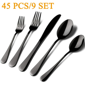 45pc Silverware Set,  Stainless Steel, Flatware Cutlery Set, Service for 9, Includes Knife Fork Spoon, Stylish Mirror Finish