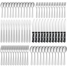 72 Pieces Silverware Set with Steak Knives, Stainless Steel Pattern Design Cutlery Set for 12, Flatware Set Mirror Polished