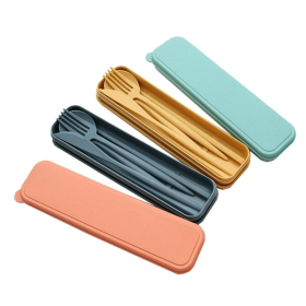 Travel Utensils with Case, 4 Sets Wheat Straw Portable Cutlery Set Chopsticks Knives Fork and Spoon Set for Lunch Box Accessories