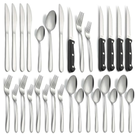 24 Pieces Silverware Set, Flatware Sets with Steak Knives Service for 4, Premium Stainless Steel Mirror Polished Cutlery Utensil Set