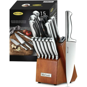 15-Piece Kitchen Cutlery Knife Block Set Built-in Sharpener Stainless Steel McCook MC29