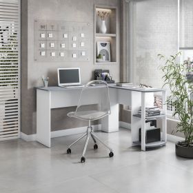 L-Shaped Desk, Modern with Side Shelves, Grey