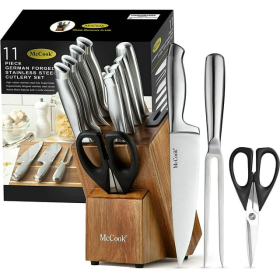 11-Piece Kitchen Cutlery Knife Block Set with Built-in Sharpener Stainless Steel, McCook MC35