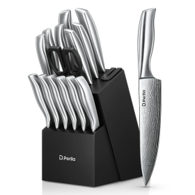 15pc Knife Set,  Stainless Steel, Hollow Handle, Kitchen Cutlery Set with Block, Built in Knife Sharpener