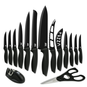 Kitchen Knife Set, 15pc,  High Carbon Stainless Steel, Non-Stick Coating, Rust-Resistant, Lux Decor Collection