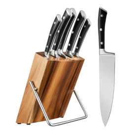 Knife Set,  6 Piece, German Stainless Steel, Kitchen Knife Block Set, Cutlery Set with Walnut Block