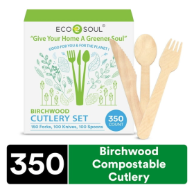 Wooden Cutlery Set, 100% Compostable, 350pcs, Disposable, 100% Natural, Sturdy, Eco-Friendly, Utensils Set